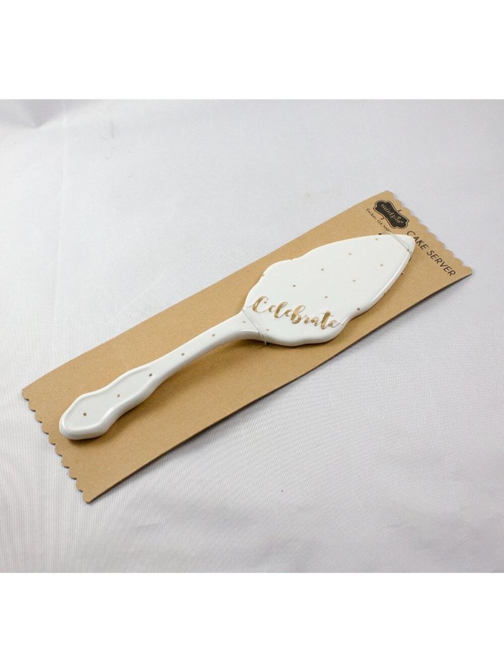 Mud Pie White Ceramic Cake Server Gold Polka Dots Celebrate #622927 11"